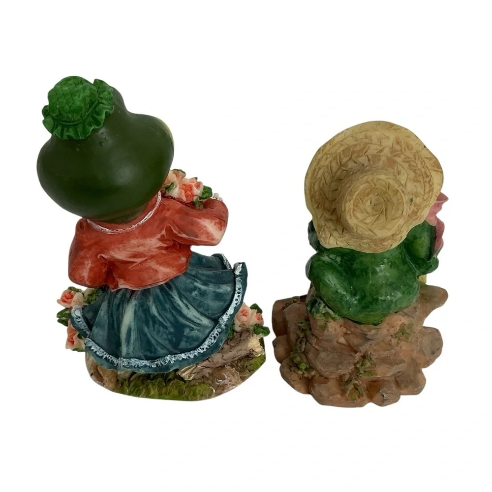 Vintage Frog Figurines Gardening Theme 4”-5” Intricate Carving 2 PC Collectible